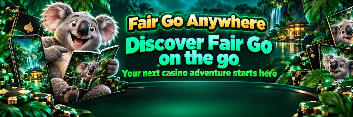 Kev gives a cheerful thumbs-up beside a glossy koala magazine and casino chips in a lush jungle setting.